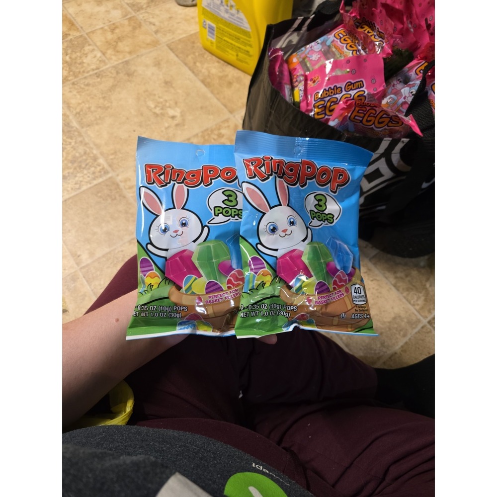 2pc Set 1.0 oz/3ct each Bag RING POP Easter Candy Strawberry + Blue Raspberry +